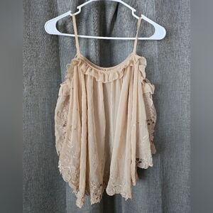 Coco Deal Japanese Chiffon Eyelet Off The Shoulders Blouse Tan Size 2 (US M)